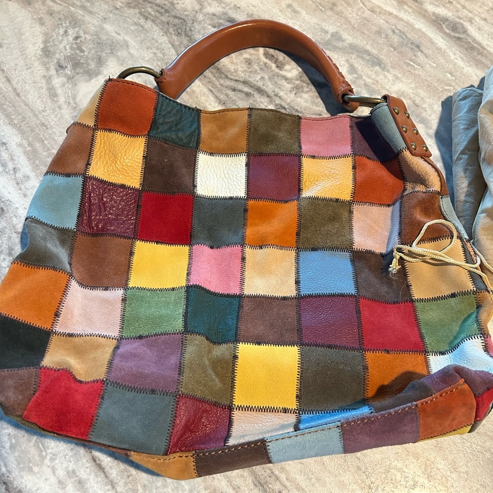 Lucky Brand Vintage Inspired Leather Patchwork Multicolor Tote Bag